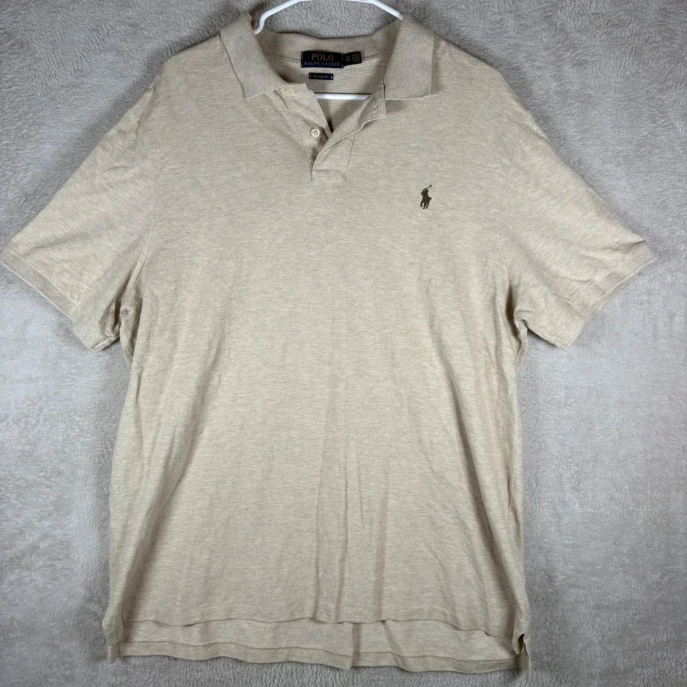 Polo Ralph Lauren Polo Shirt Mens XL Tan Classic Fit Short Sleeve‎ Pony Logo